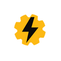 A bold cogwheel with a lightning bolt representing automated operations.