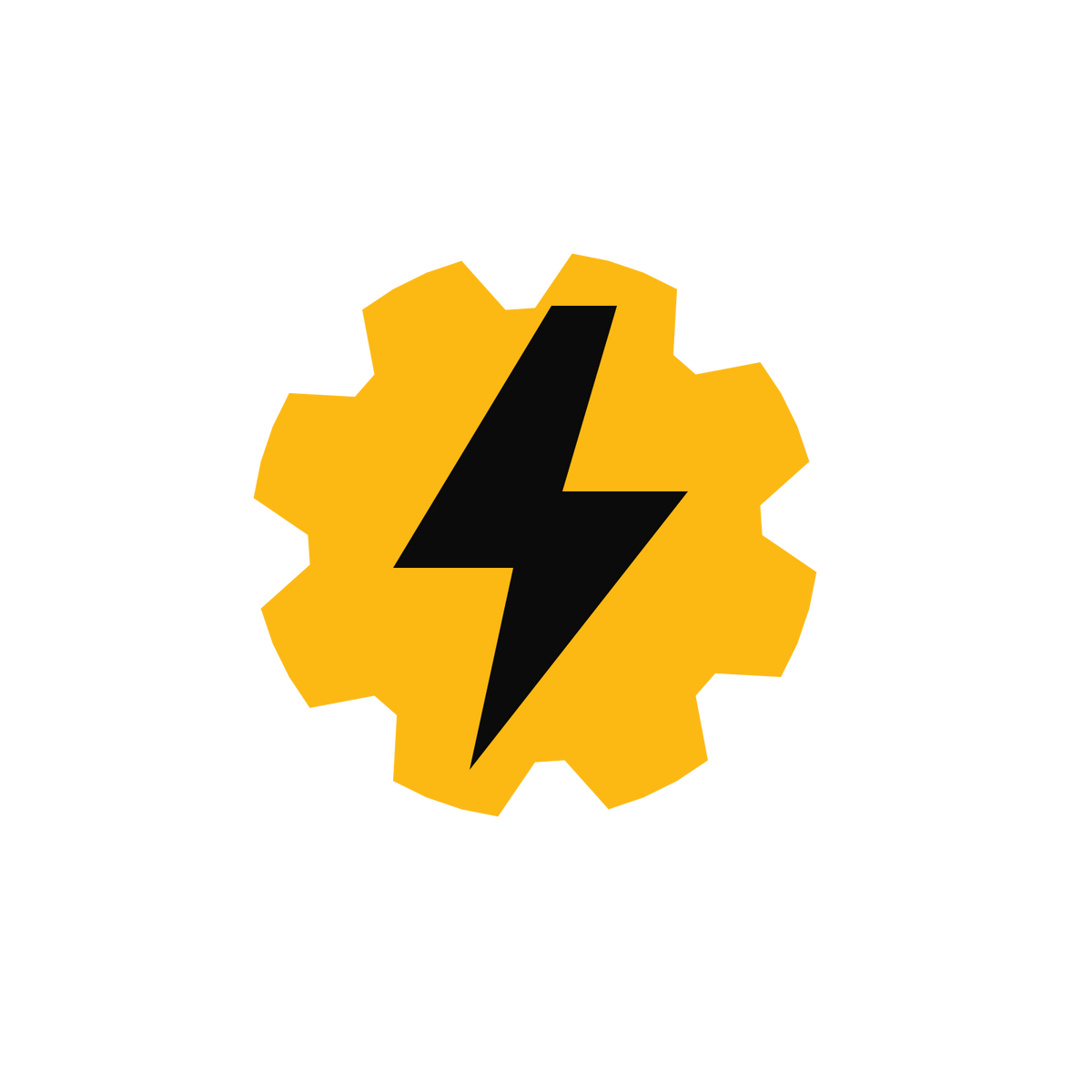 A bold cogwheel with a lightning bolt representing automated operations.