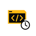 A code window with a stopwatch for a fixed block of development time.