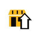 A storefront with a bold upward arrow representing store growth.