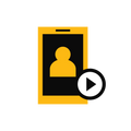A creator portrait on a phone with a video play badge.