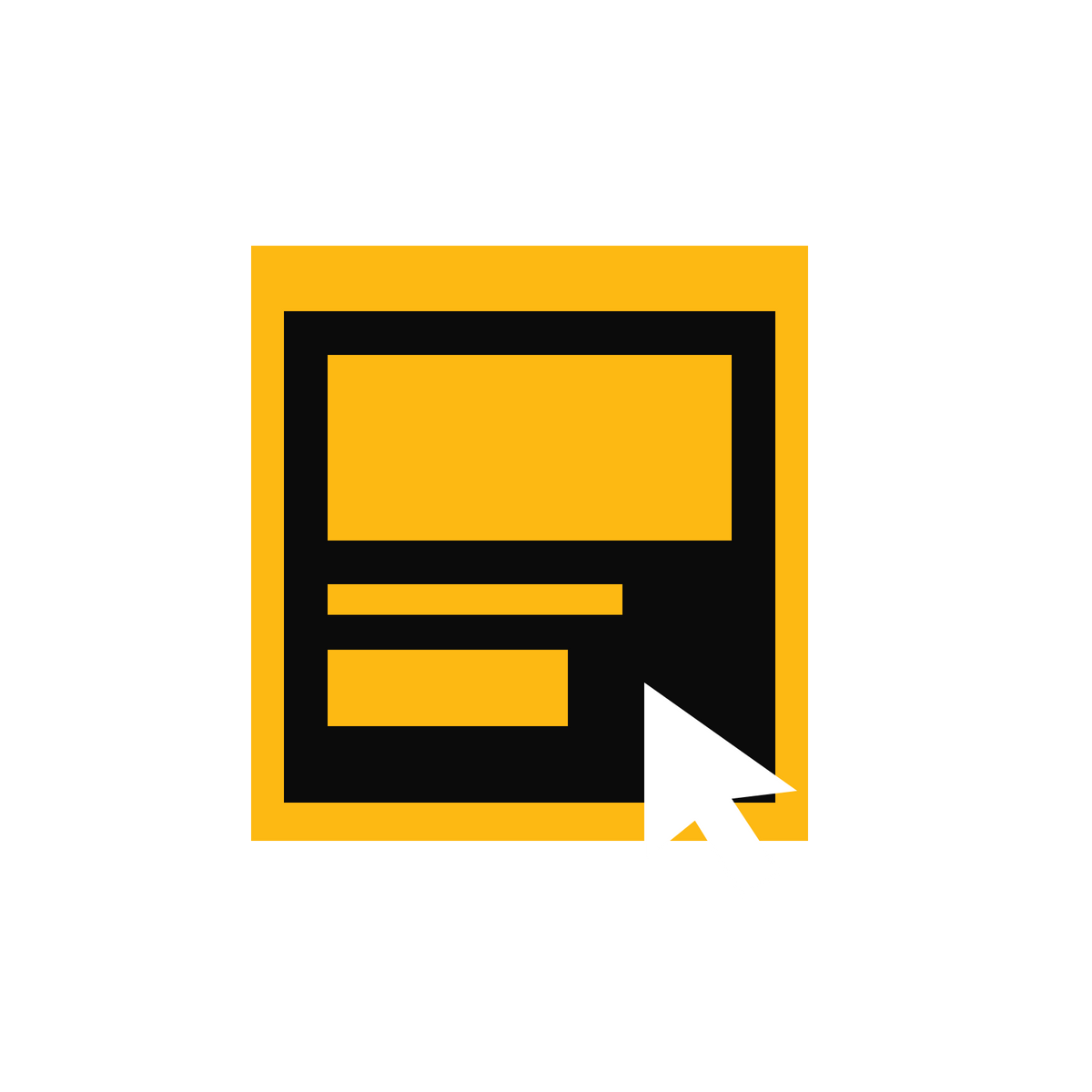 A landing page with a large call-to-action button and clicking pointer.