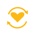 A heart inside recurring arrows for loyalty and subscriptions.
