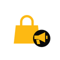 A shopping bag and megaphone for sponsored marketplace offers.