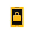 A mobile phone displaying a shopping bag for a Shopify app.
