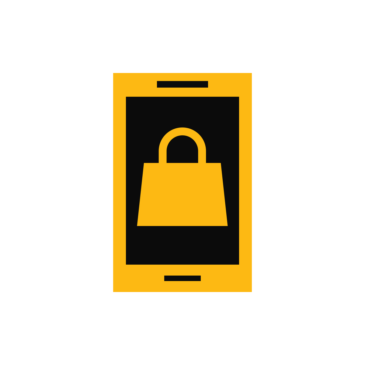 A mobile phone displaying a shopping bag for a Shopify app.